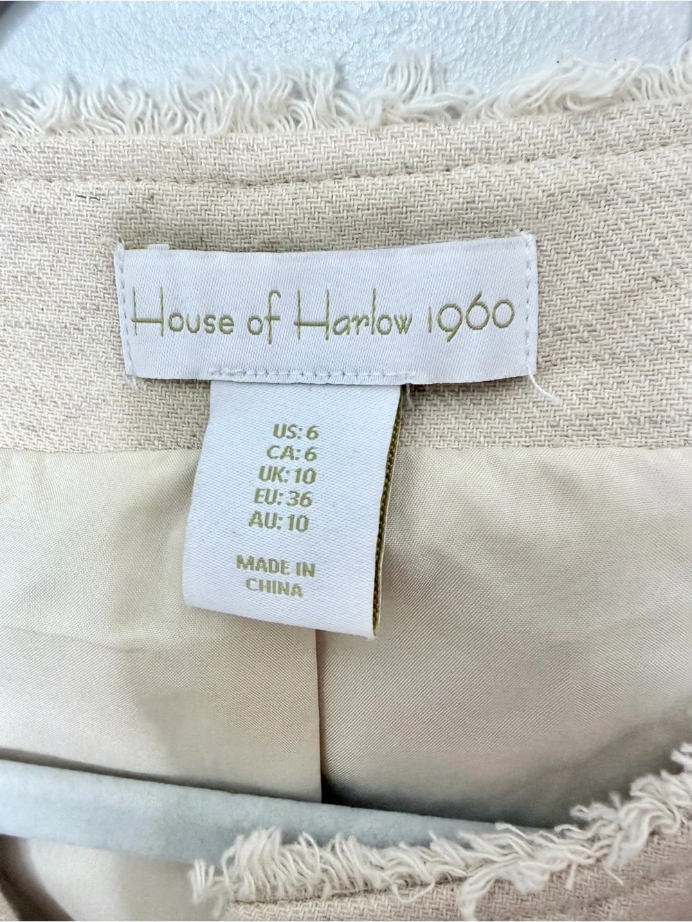House of Harlow 1960 Ivory Cotton Linen Blend Frayed Edge Button Vest Women’s 6